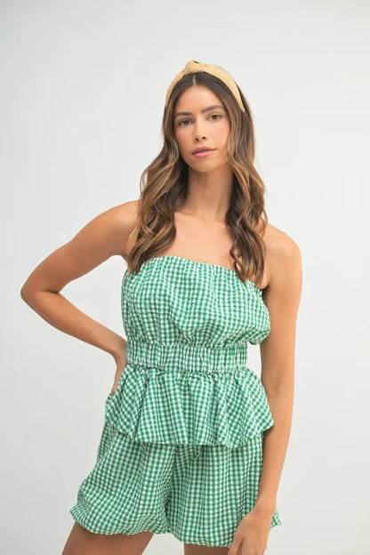 MABLE Gingham Tube Top and Shorts Set