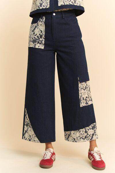 Davi &amp; Dani Lace Applique Wide Leg Jeans for Women