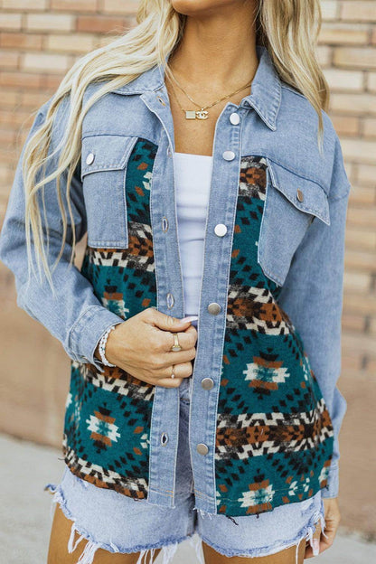 Pocketed Button Up Long Sleeve Denim Jacket for Women