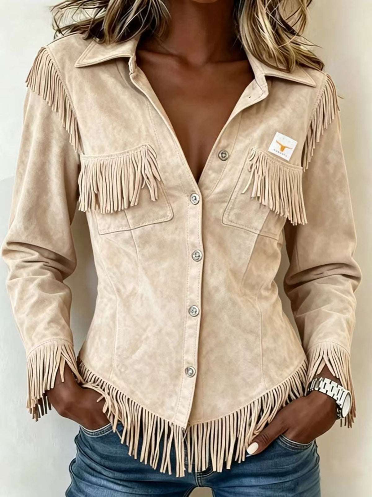 Autumn New Brown European And American Style Suede Tassel Long Sleeve Cardigan Women&