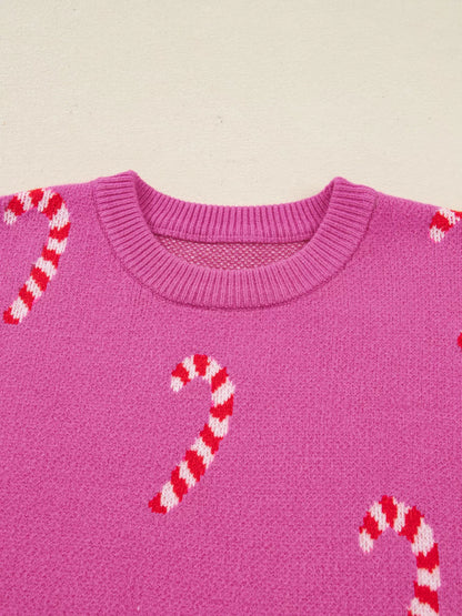 Christmas Candy Cane Holiday Drop Shoulder Sweater