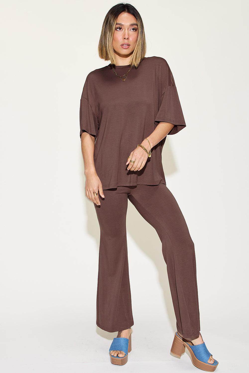 Basic Bae Full Size Bamboo Drop Shoulder T-Shirt Set