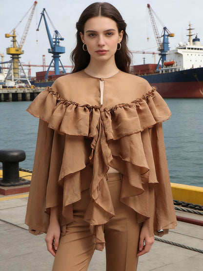 Ruffle Collar Top Irregular Women&