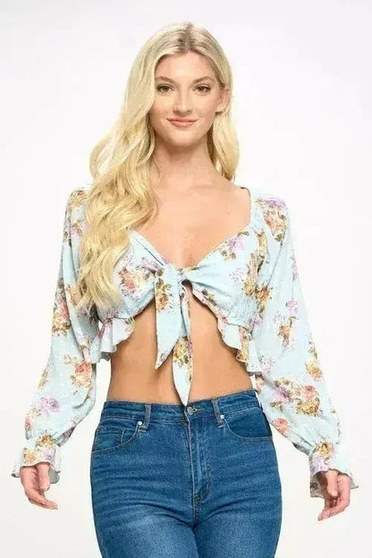 Boho Tie-Front Crop Top with Ruffle Details – Stylish &amp; Trendy | Femstylo