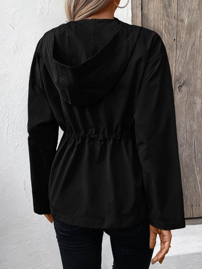 Ivy Lane Drawstring Zip Up Hooded Jacket for Women
