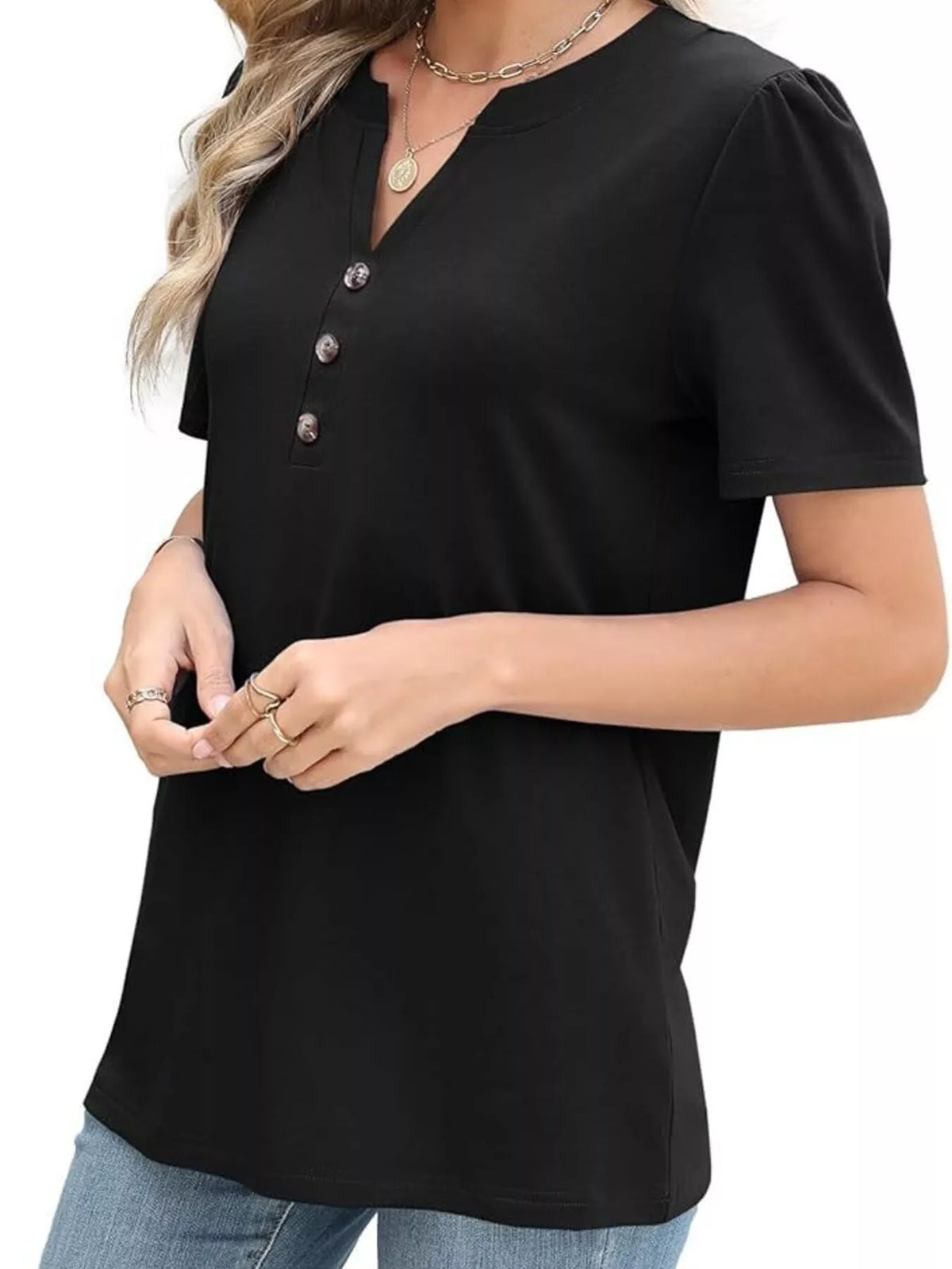 Full Size Notched Short Sleeve Blouse Plus Size