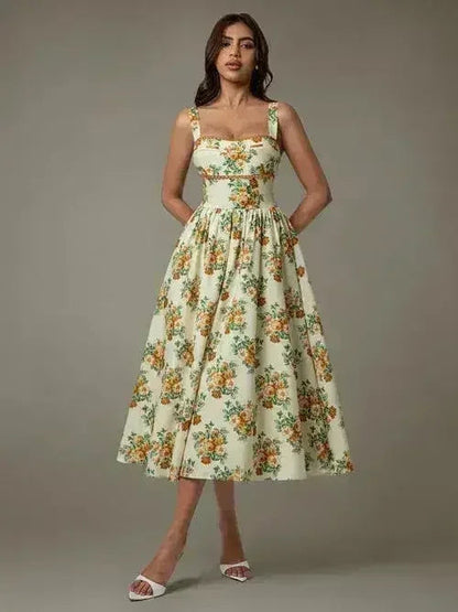 Lace Trim Floral Sleeveless Midi Dress