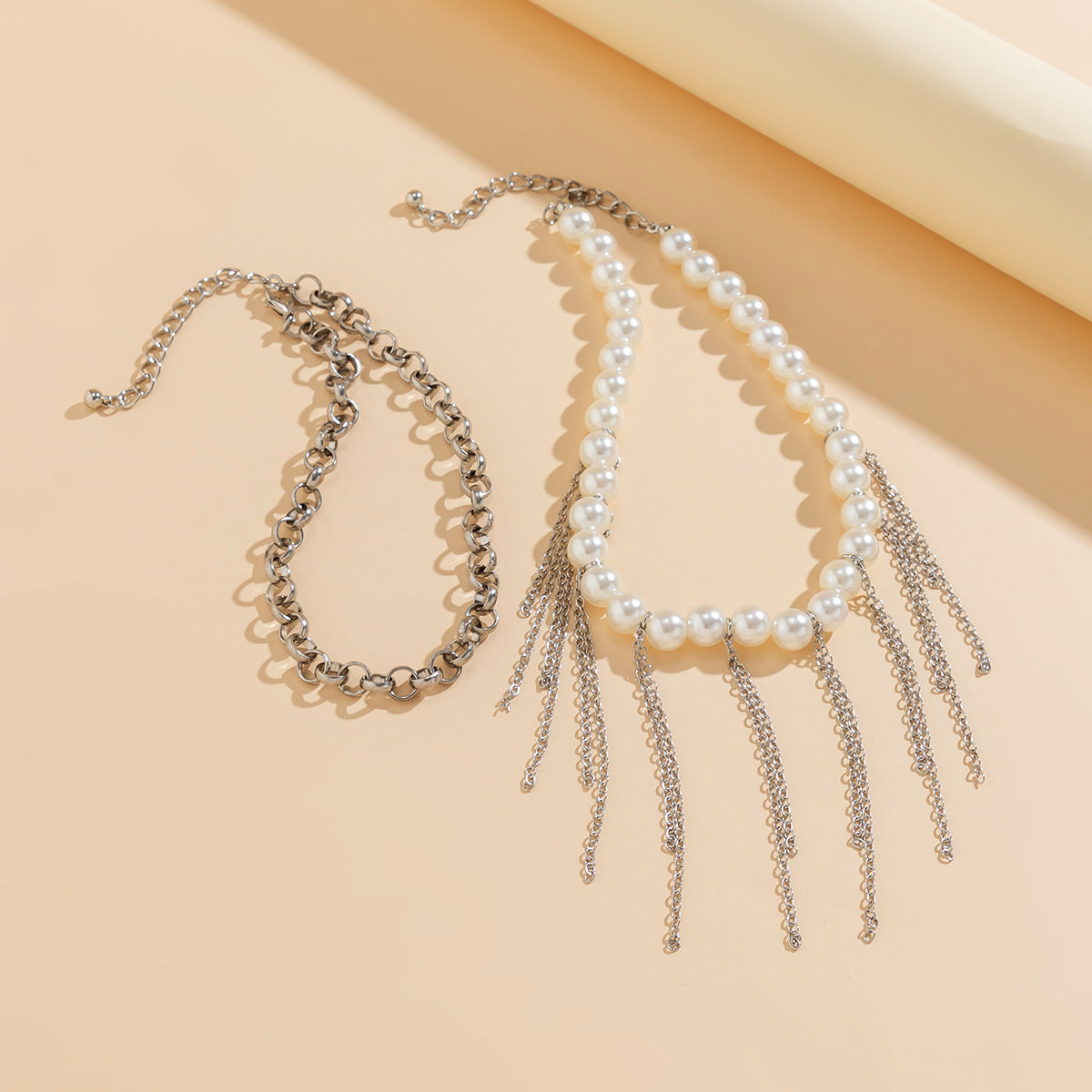 Pearl Tassel Fun Design Double-layer Retro Necklace Women&