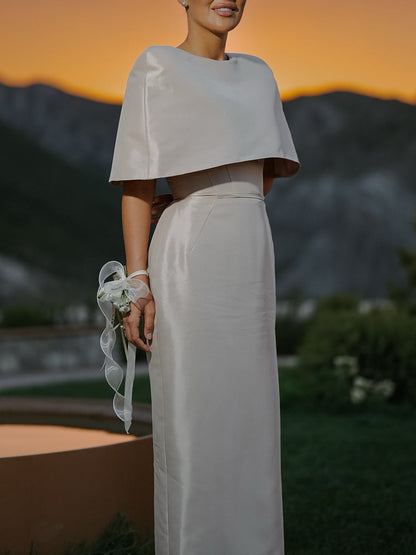 Satin Cape-style Top &amp;Fitted Maxi Dress Set