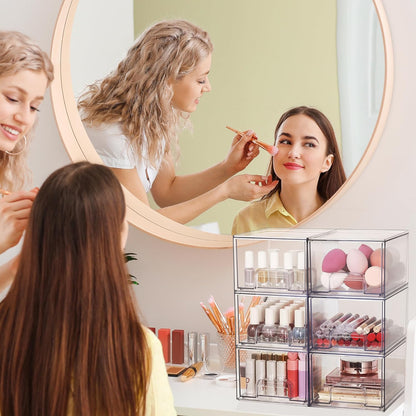 1 2 4 Pack Clear Stackable Storage Drawers, 11.2cm, 4.4in  Tall Acrylic Bathroom Makeup Organizer,Plastic Storage Bins For Vanity, Undersink, Kitchen Cabinets, Pantry, Home Organization