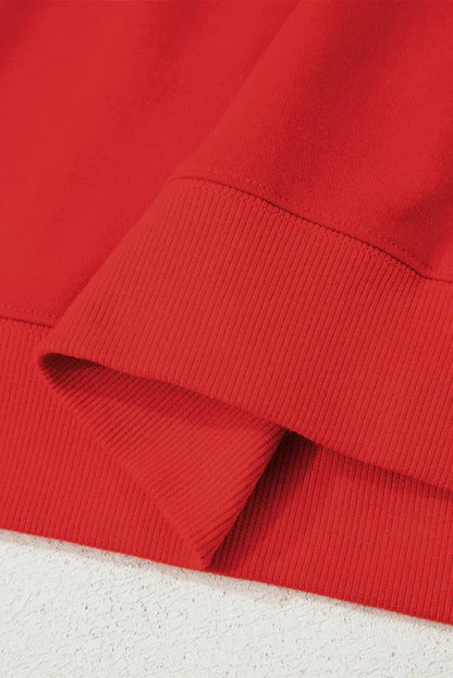 Fiery Red Striped Sleeve Loose Fit Sweatshirt - Femstylo