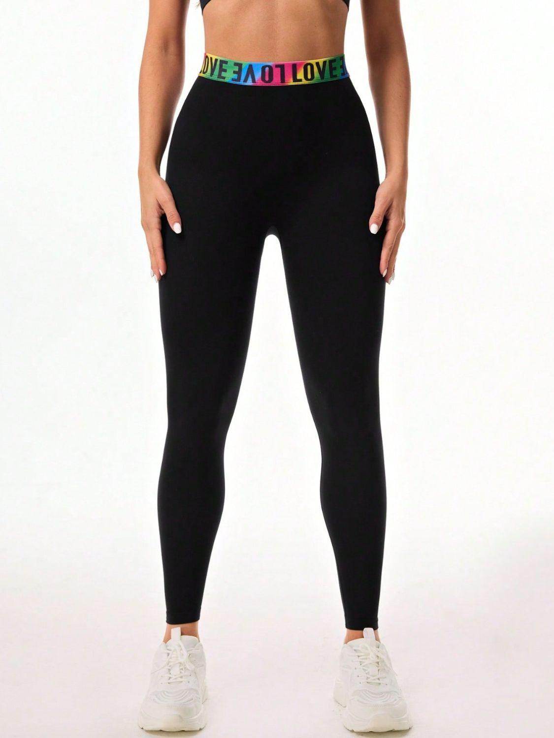 Letter Printed High Waist Active Leggings for Women
