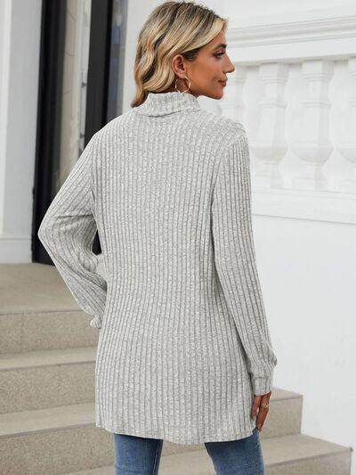 Ribbed Mock Neck Long Sleeve T-Shirt for Women Stylish Wear