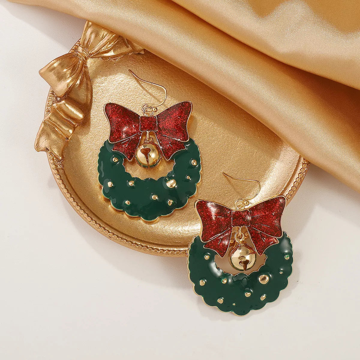 Christmas Wreath Bow Drop Earrings