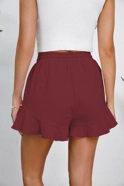 Full Size Drawstring Ruffle Hem Shorts for Women