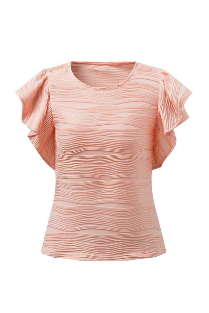 Textured Round Neck Cap Sleeve Top for Casual Style
