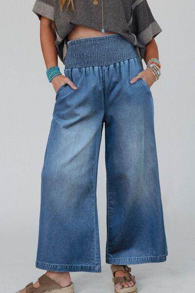 Smocked Wide Leg Jeans for Effortless Style and Comfort