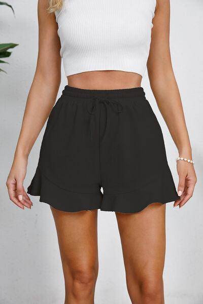 Full Size Drawstring Ruffle Hem Shorts for Women