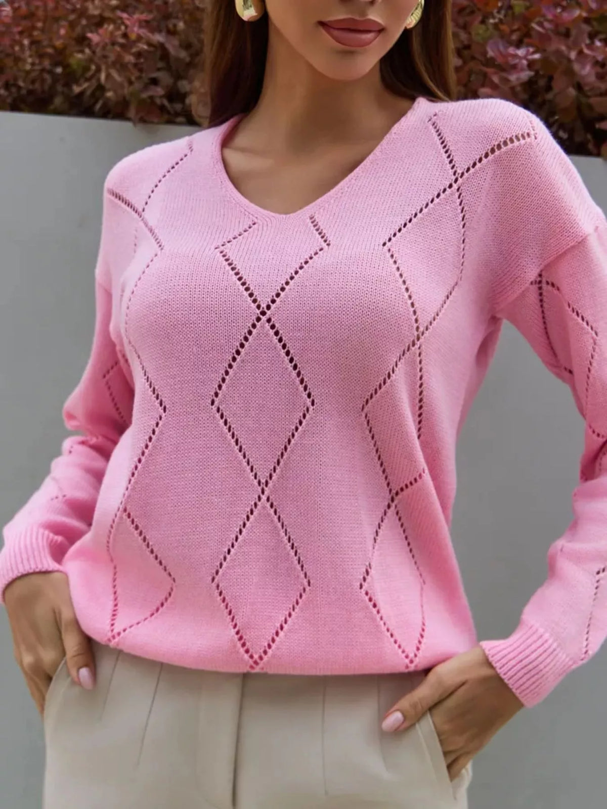 Openwork V-Neck Sweater