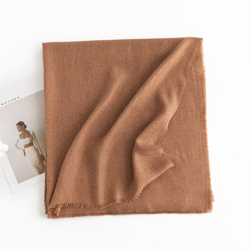 Herringbone Pattern Monochrome Artificial Cashmere Scarf Women&