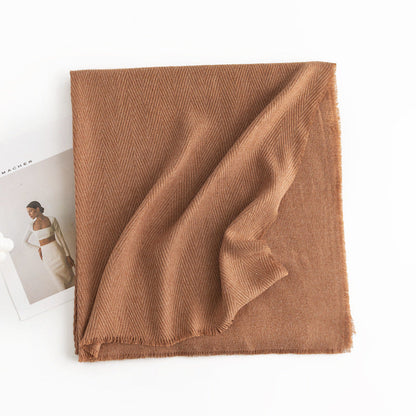 Herringbone Pattern Monochrome Artificial Cashmere Scarf Women&