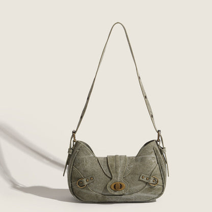 Vintage Army Green Splicing Armpit Bag – Stylish Small Shoulder Purse, Versatile Spring Spice Girl Bag &amp; Handbag  hobo