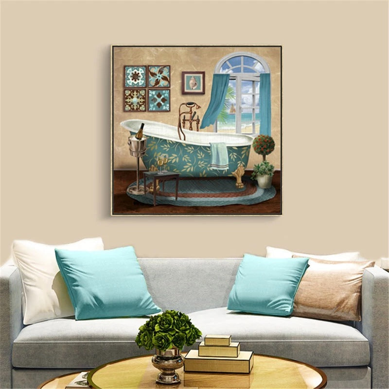 Modern Retro Bathroom Canvas Painting Mural Poster Wall