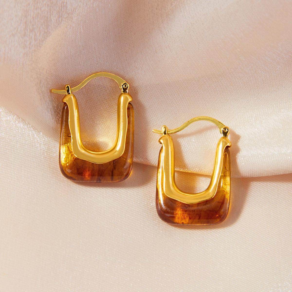 Resin Copper U Shape Earrings for Elegant Style 1 Pair