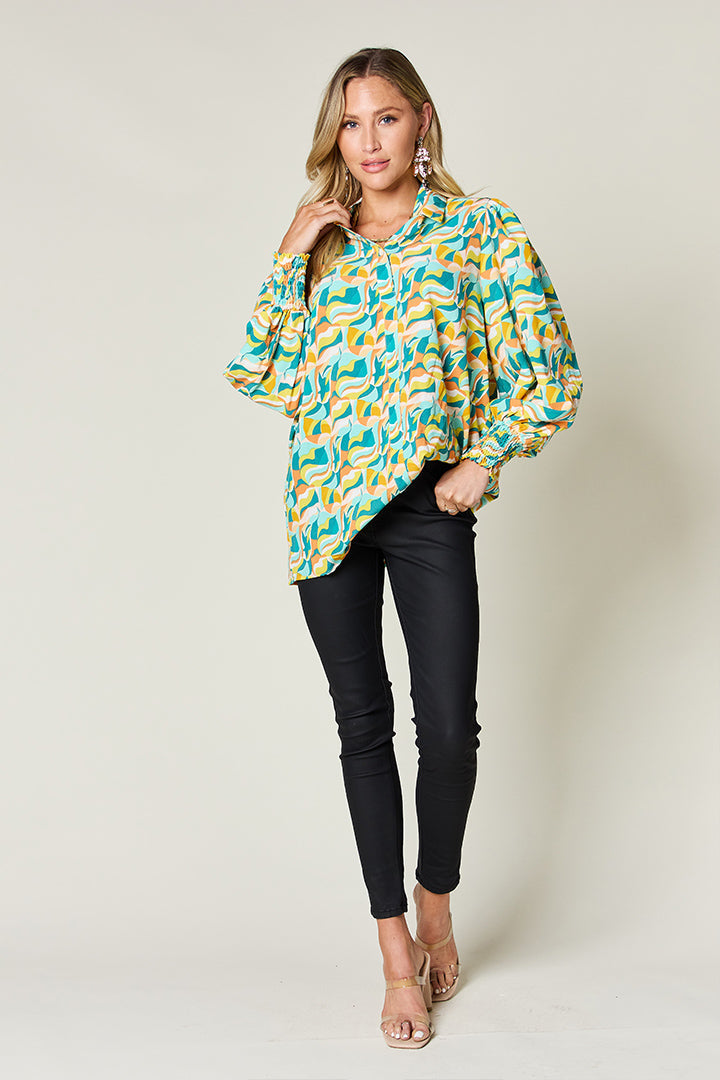 Printed Smocked Long Sleeve Top
