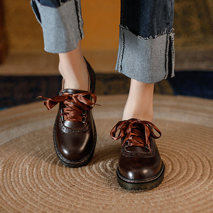 Womens Retro Silk Lace-Up Chunky-Heel Pumps