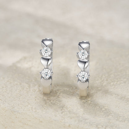 S925 Sterling Silver Heart Huggie Earrings, 0.1ct D-VVS1 Moissanite, Platinum Plated 5.6g Romantic Women&