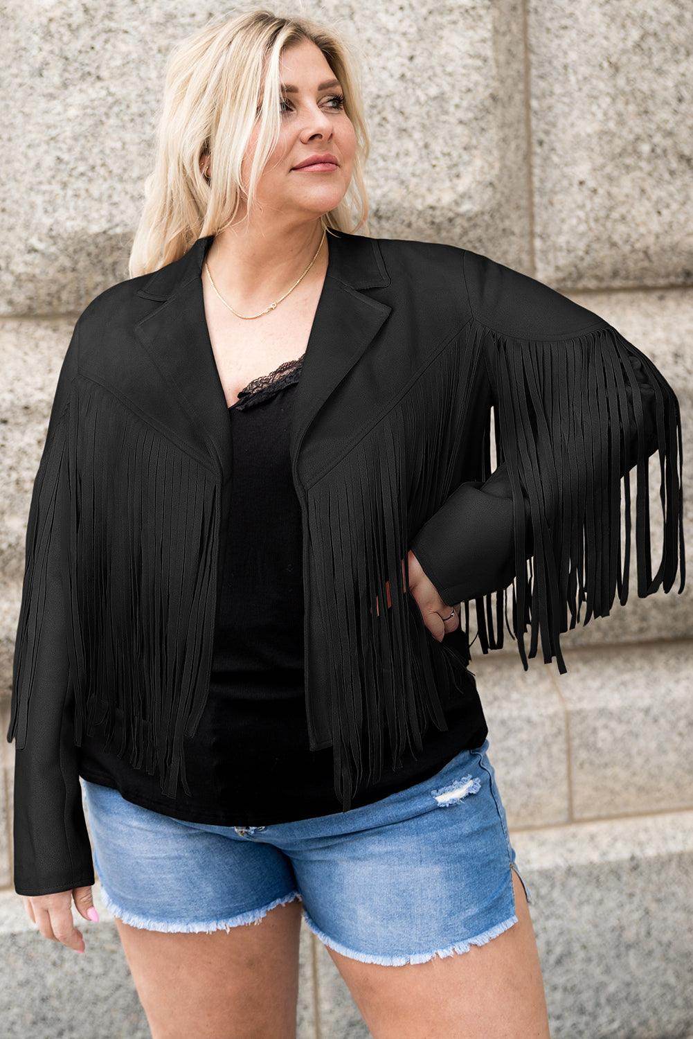 Plus Size Fringe Open Front Jacket for Stylish Layering