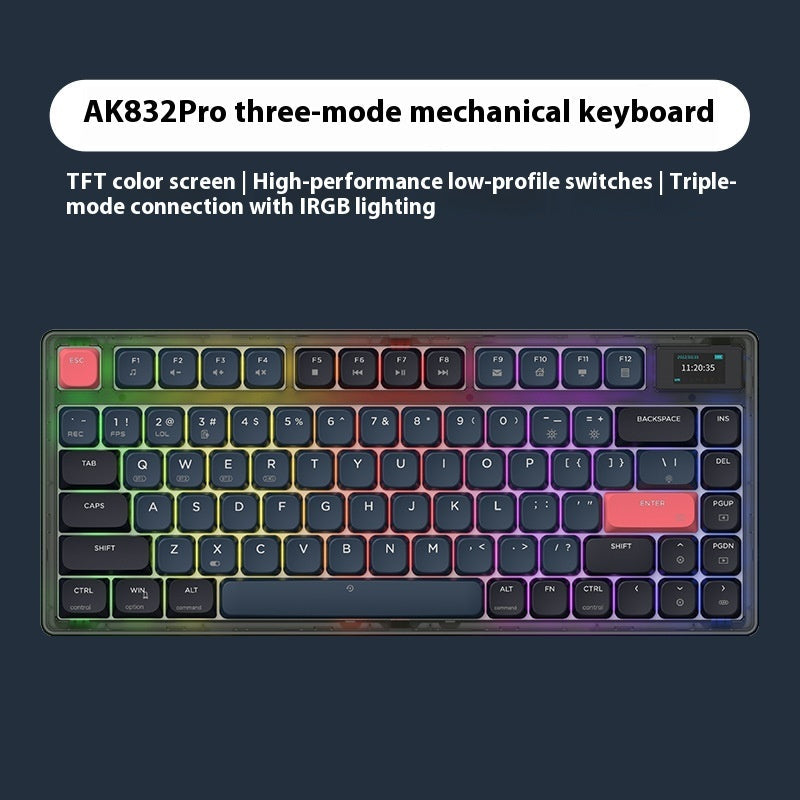 Ajazz AK832PRO Color Screen Wired Bluetooth 24 Three-mode Mechanical Keyboard Gasket Structure Short Axis PBT Key Cap