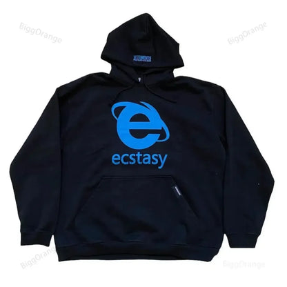 Ecstasy Print Oversized Hoodie - Harajuku Streetwear Pullover for Men &amp; Women