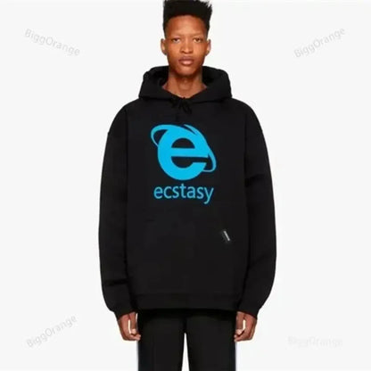 Ecstasy Print Oversized Hoodie - Harajuku Streetwear Pullover for Men &amp; Women