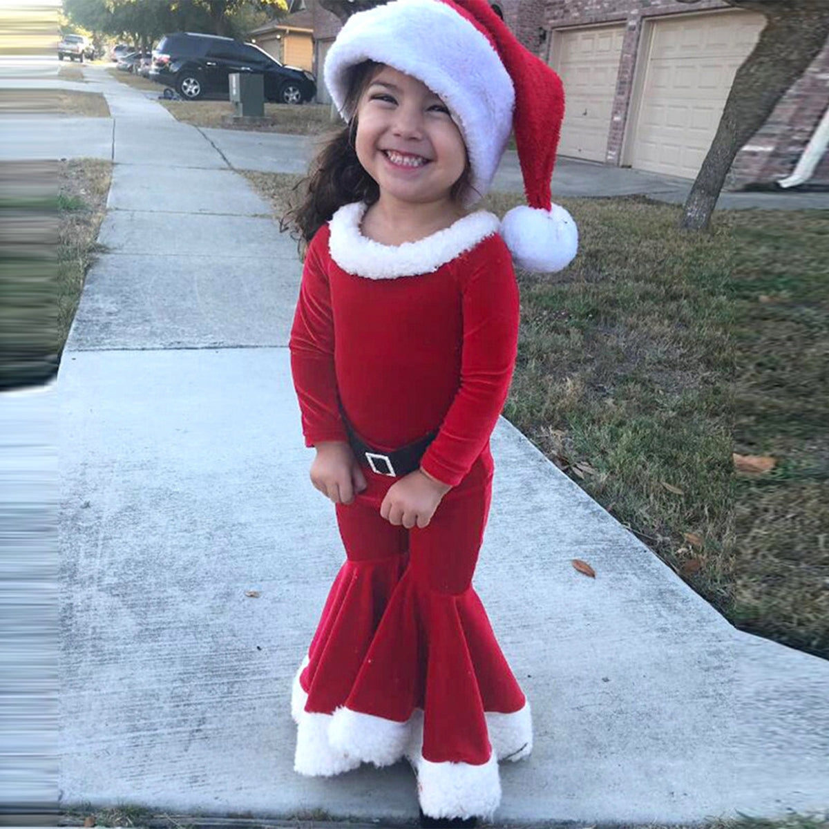 Winter Christmas Long-sleeved Shirt Bell Bottoms Hat Three-piece Children&