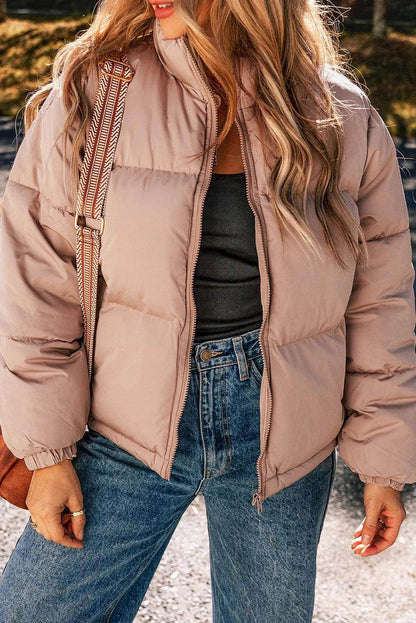 Turtleneck Zip Up Long Sleeve Winter Coat for Women