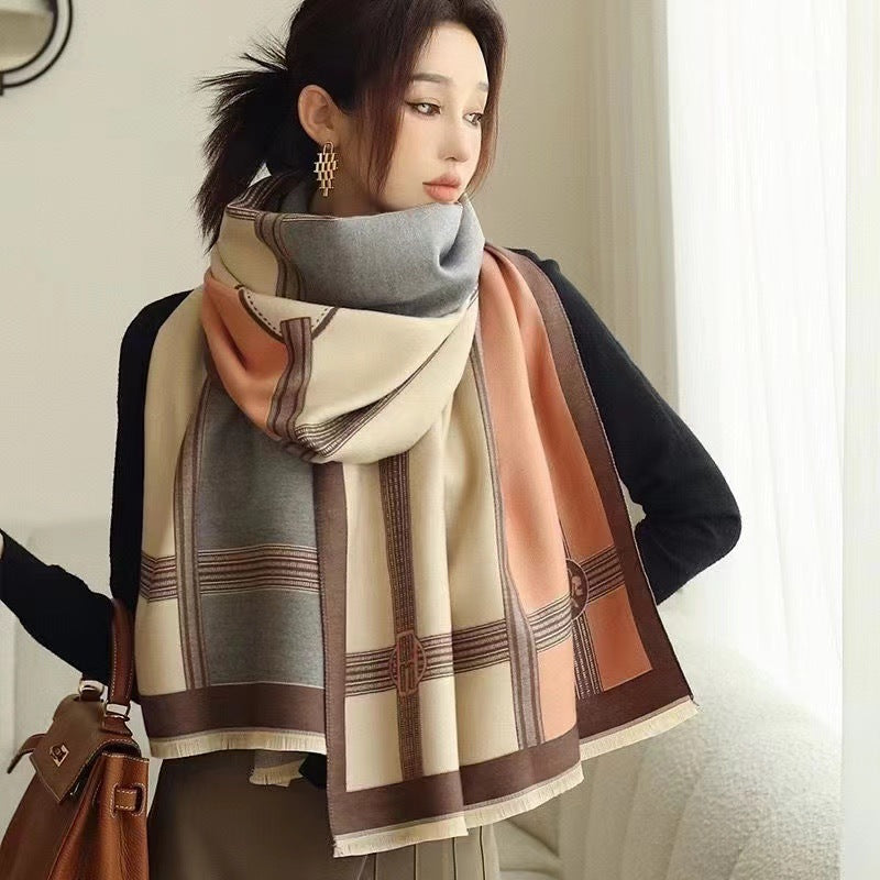 Korean Style Contrast Color Artificial Cashmere Scarf Women&