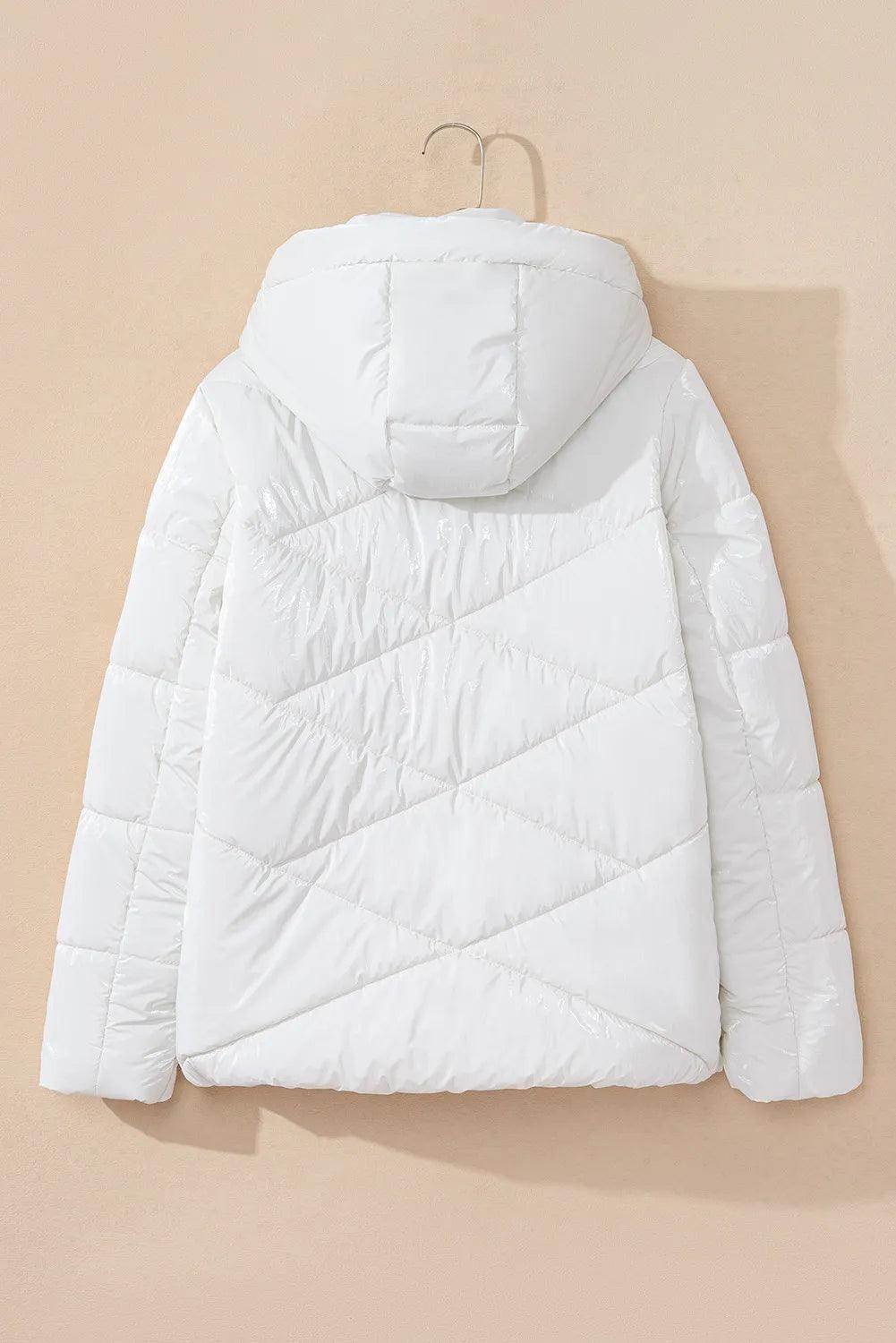 Drawstring Zip Up Long Sleeve Hooded Winter Coat for Women