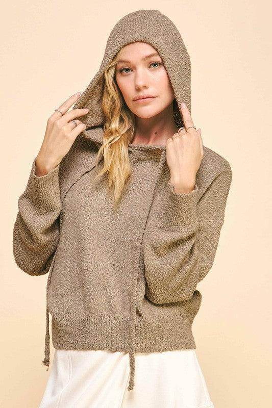 Davi &amp; Dani Drop Shoulder Long Sleeve Hooded Sweater Cozy