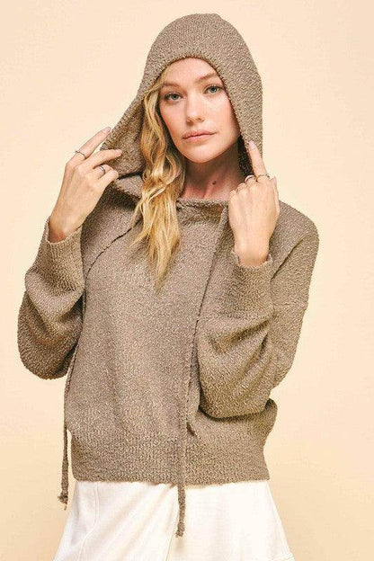 Davi &amp; Dani Drop Shoulder Long Sleeve Hooded Sweater Cozy