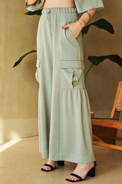 Davi &amp; Dani Drawstring Ruched Detail Wide Leg Pants