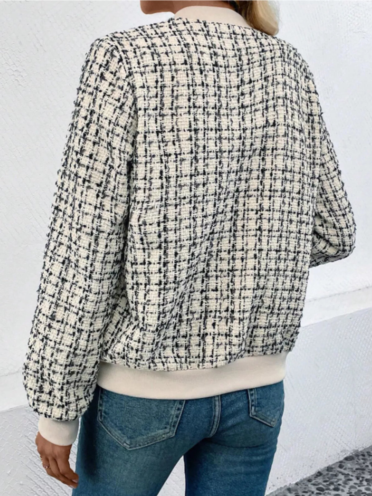 Tweed Zip Up Bomber Jacket