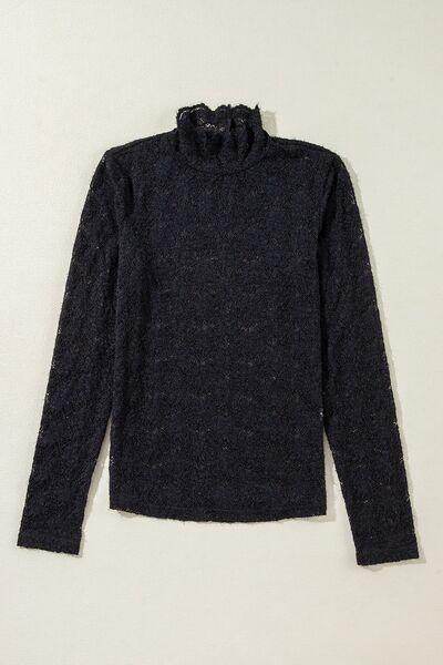 Lace Mock Neck Long Sleeve Blouse for Effortless Style