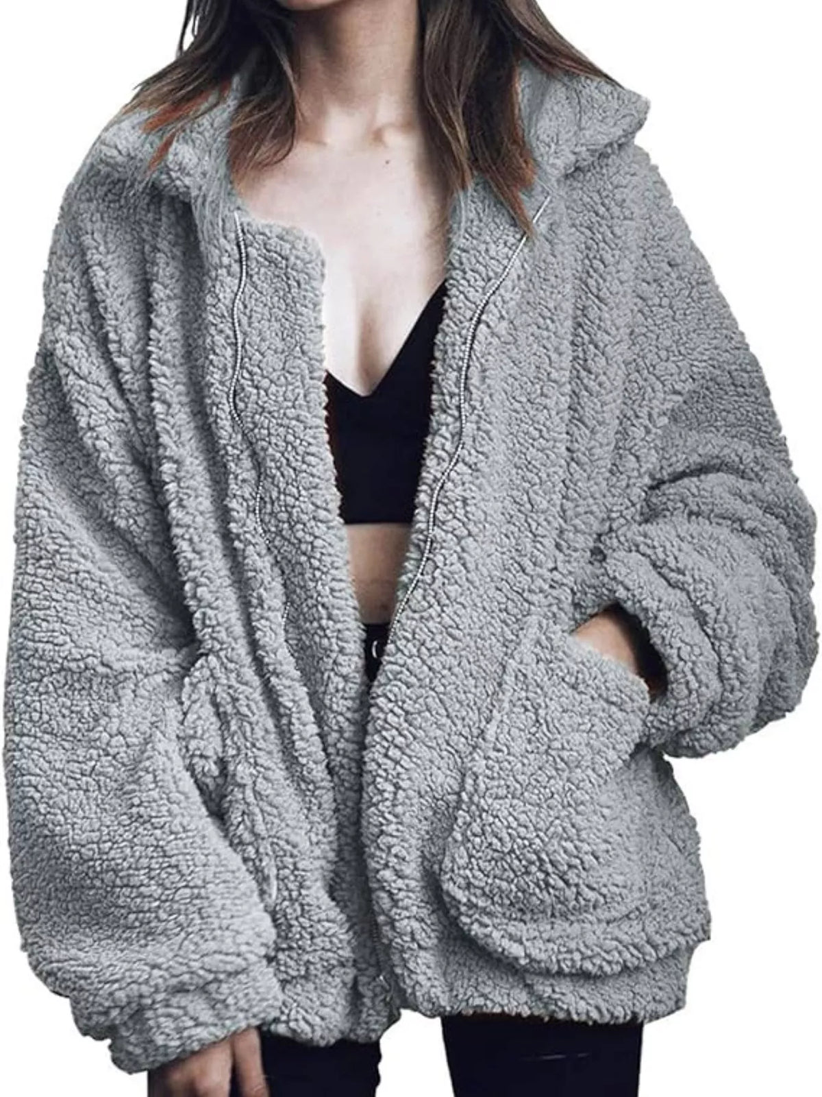 Full Size Cozy Fleece Zip Up Jacket Plus Size
