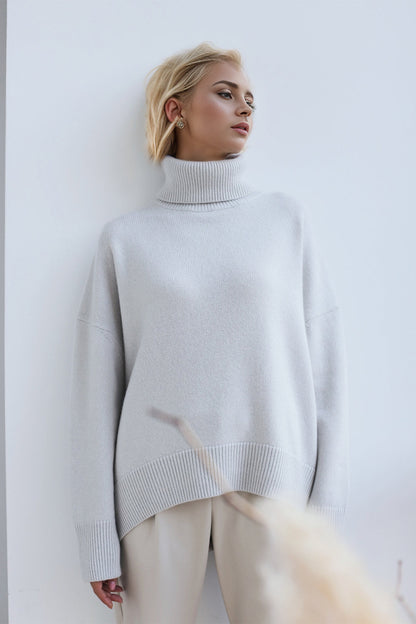 Back To School Sweater - Basic Bae Turtleneck Dropped Shoulder Long Sleeve Sweater
