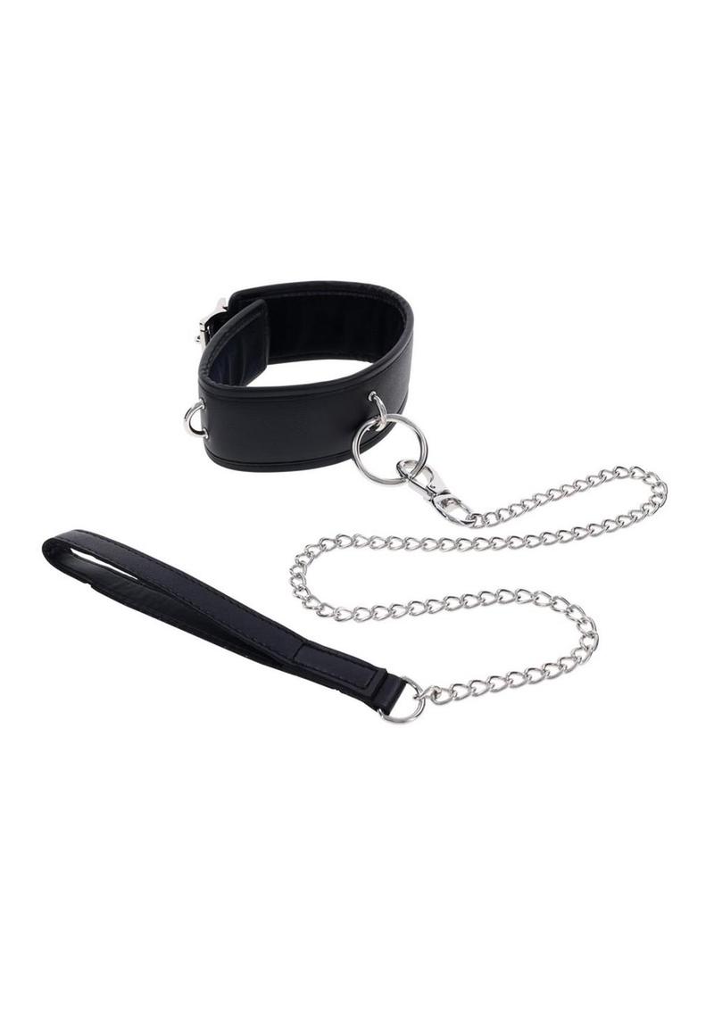 Edge Collar &amp; Leash Set – Black Leather with Chain