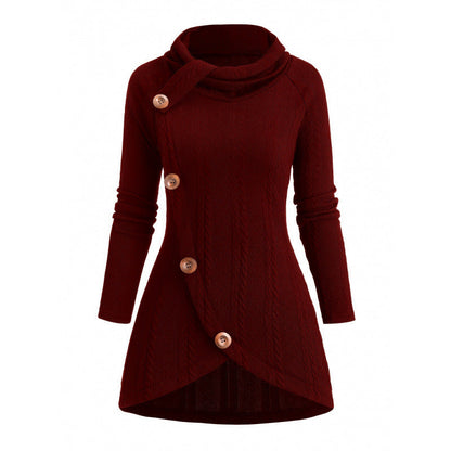 Womens Asymmetrical Turtleneck Long-Sleeve Knitted Cardigan