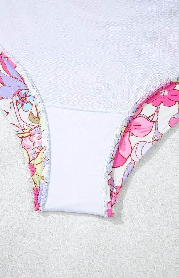 Floral Ruffle Trim Tummy Control One Piece Swimsuit