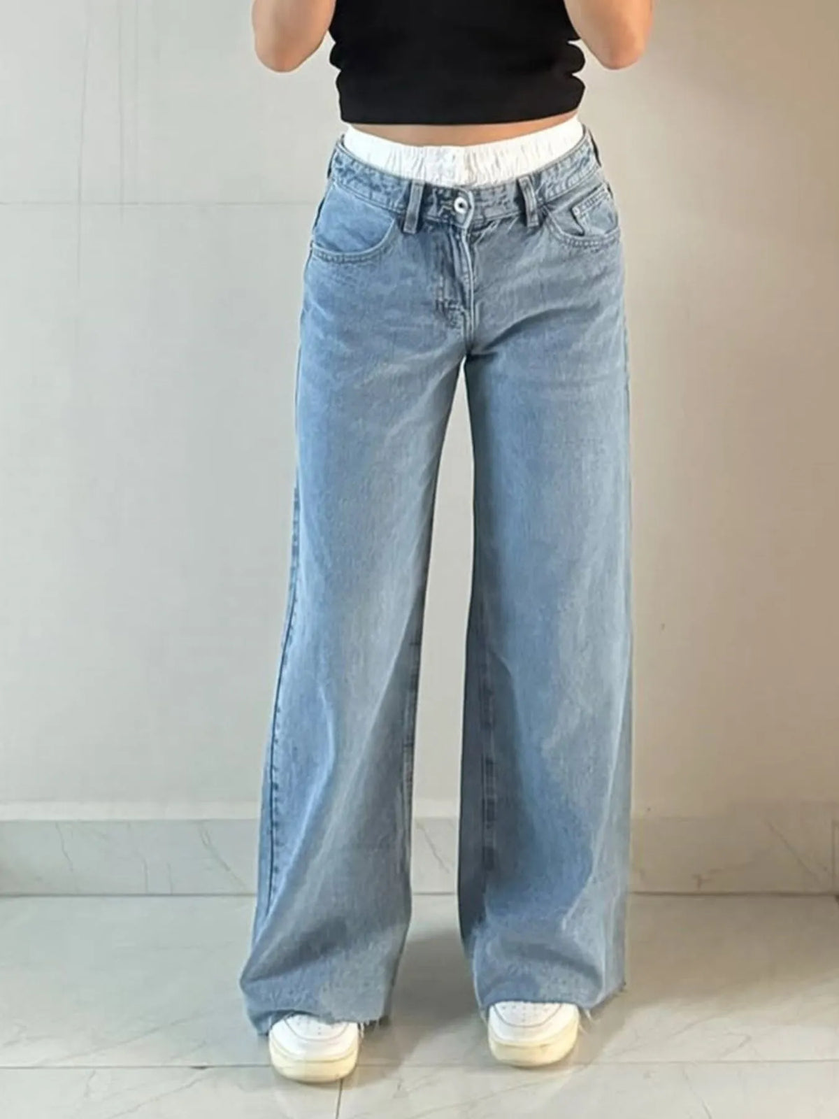 High Waisted Wide Leg Vintage Wash Jeans